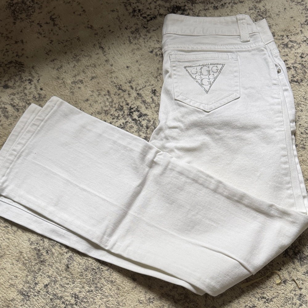 Guess White Flare Jeans with Embellished Triangle Pocket